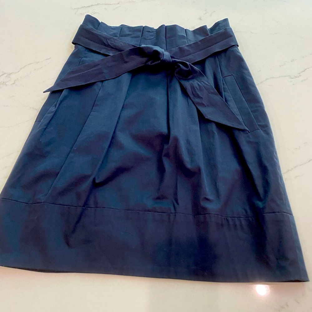 BCBG Navy Tulip Pencil Skirt with Tie Belt